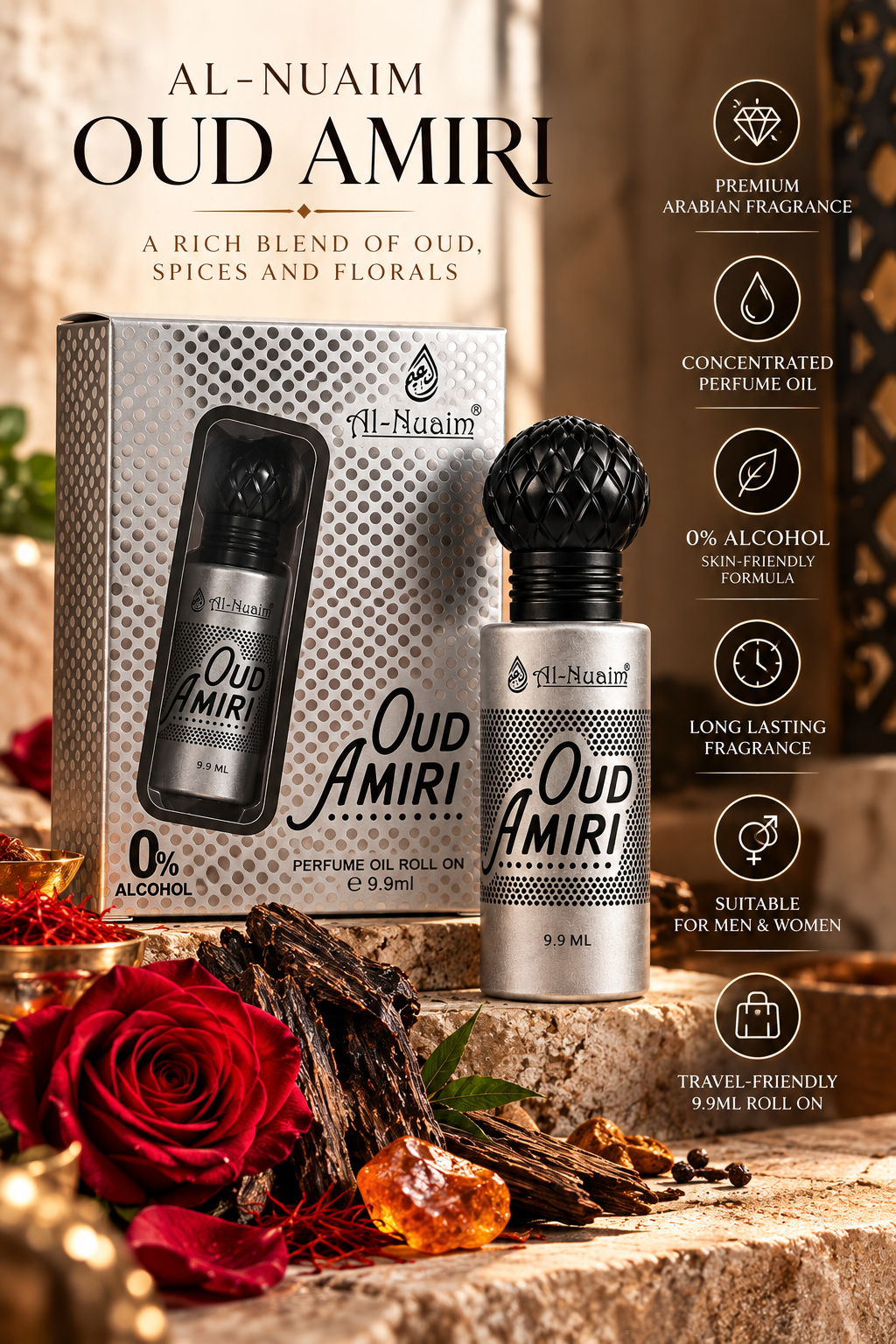Al Nuaim Oud Amiri Attar Perfume Oil - 9.9ml