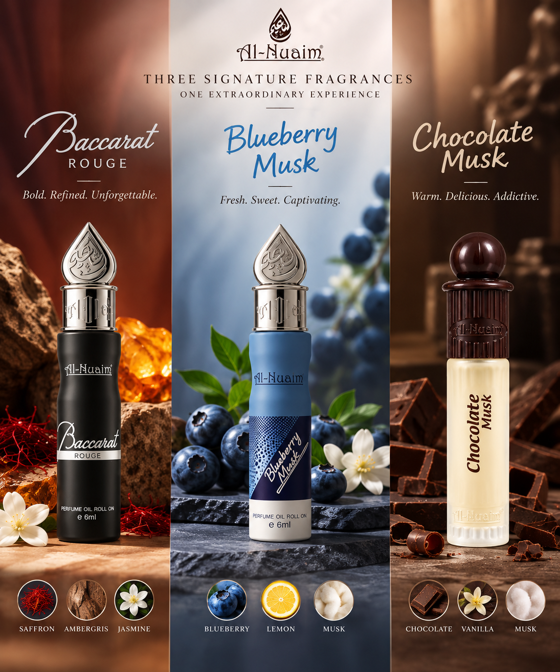 Signature Trio Collection - Al Nuaim Baccarat, Blueberry Musk & Chocolate Musk